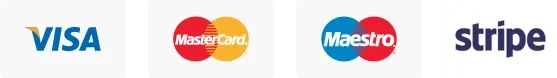 Secure payment by VISA, MasterCard, Maestro via Stripe